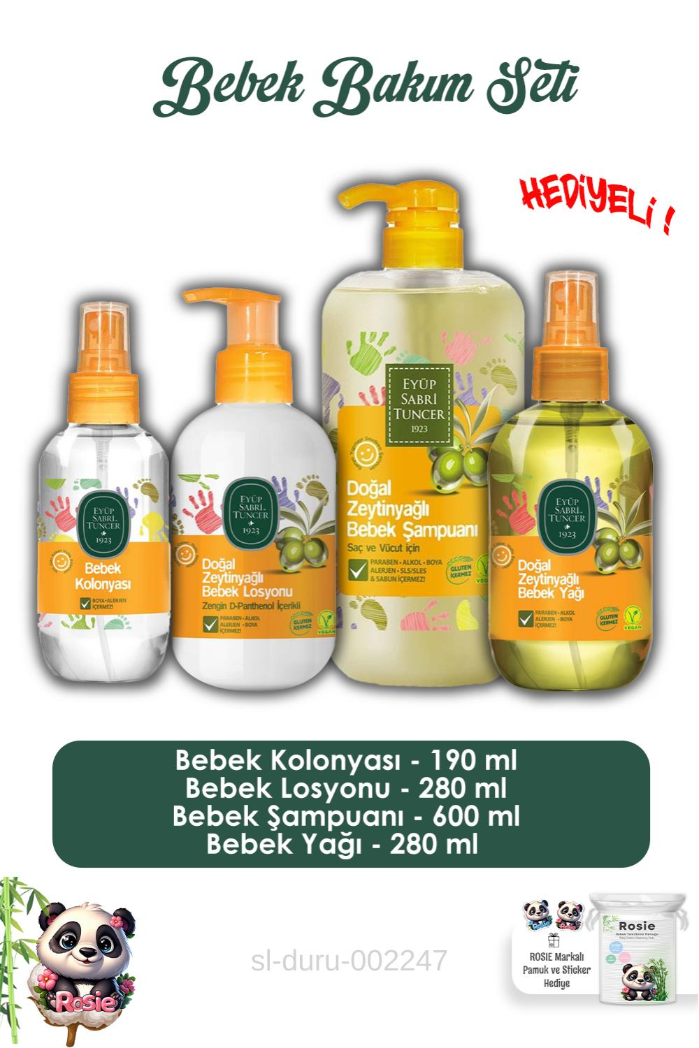 Bebek Bakım Seti, Natural Olive Oil Baby Shampoo, Baby Oıl, Baby Lotion And Baby Cologne ve ROSIE