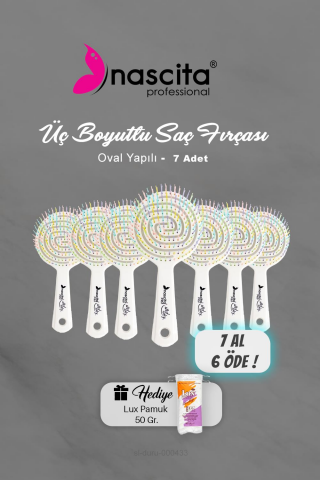 7 AL 6 ÖDE Nascita Üç Boyutlu Saç Fırçası Beyaz, Pamuk Hediyeli