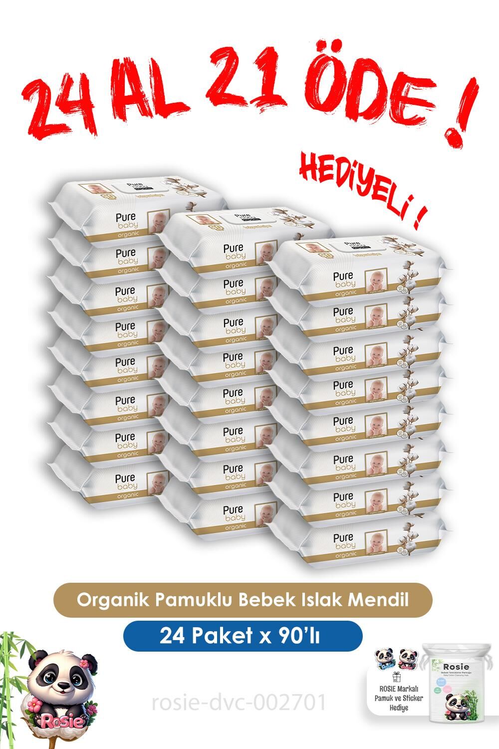 24 Al 21 Öde Organik Pamuklu Bebek Islak Havlu 90'lı