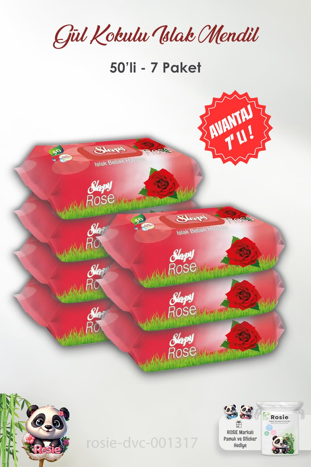 7 Adet Sleepy Gül Kokulu Islak Bebek Havlusu 50'li ve ROSIE