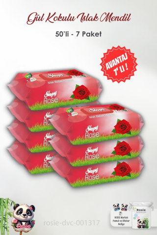7 Adet Sleepy Gül Kokulu Islak Bebek Havlusu 50'li ve ROSIE