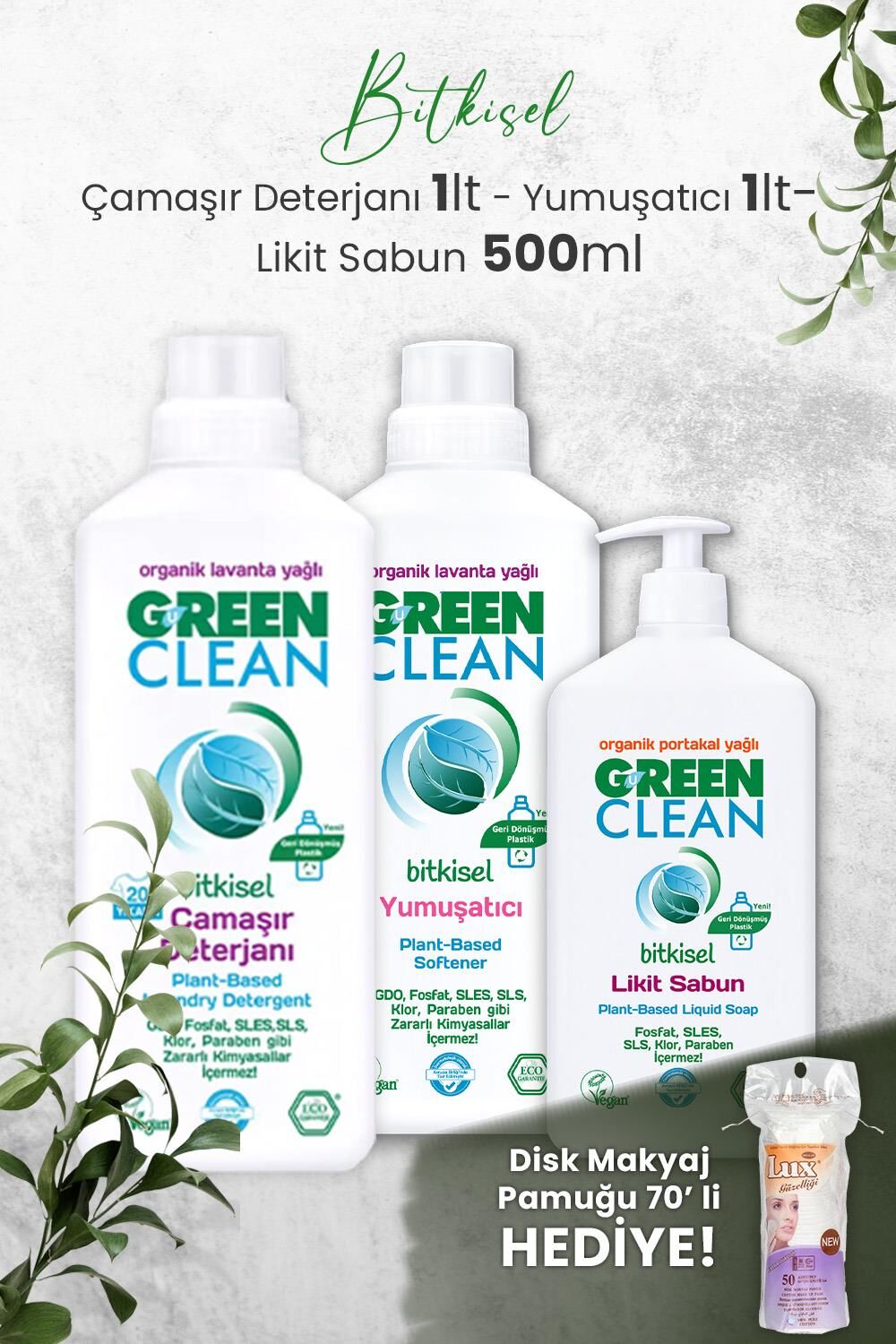 U Green Clean Sıvı Çamaşır Deterjanı  ve Yumuşatıcı 1L (Lavanta) , Likit Sabun 500 ml ve Hediyeli
