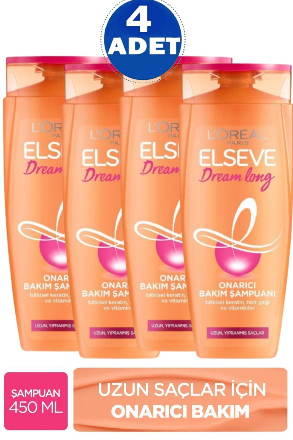 L'Oreal Paris Elseve Dream Long Onarıcı Bakım Şampuanı 450 ml 4 Adet