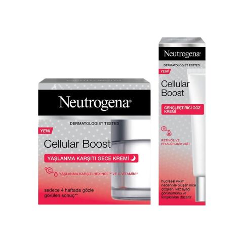 Neutrogena Cellular Boost Yaşlanma Karşıtı Gece Kremi 50 ml ve Gençleştirici Göz Kremi 15 ml