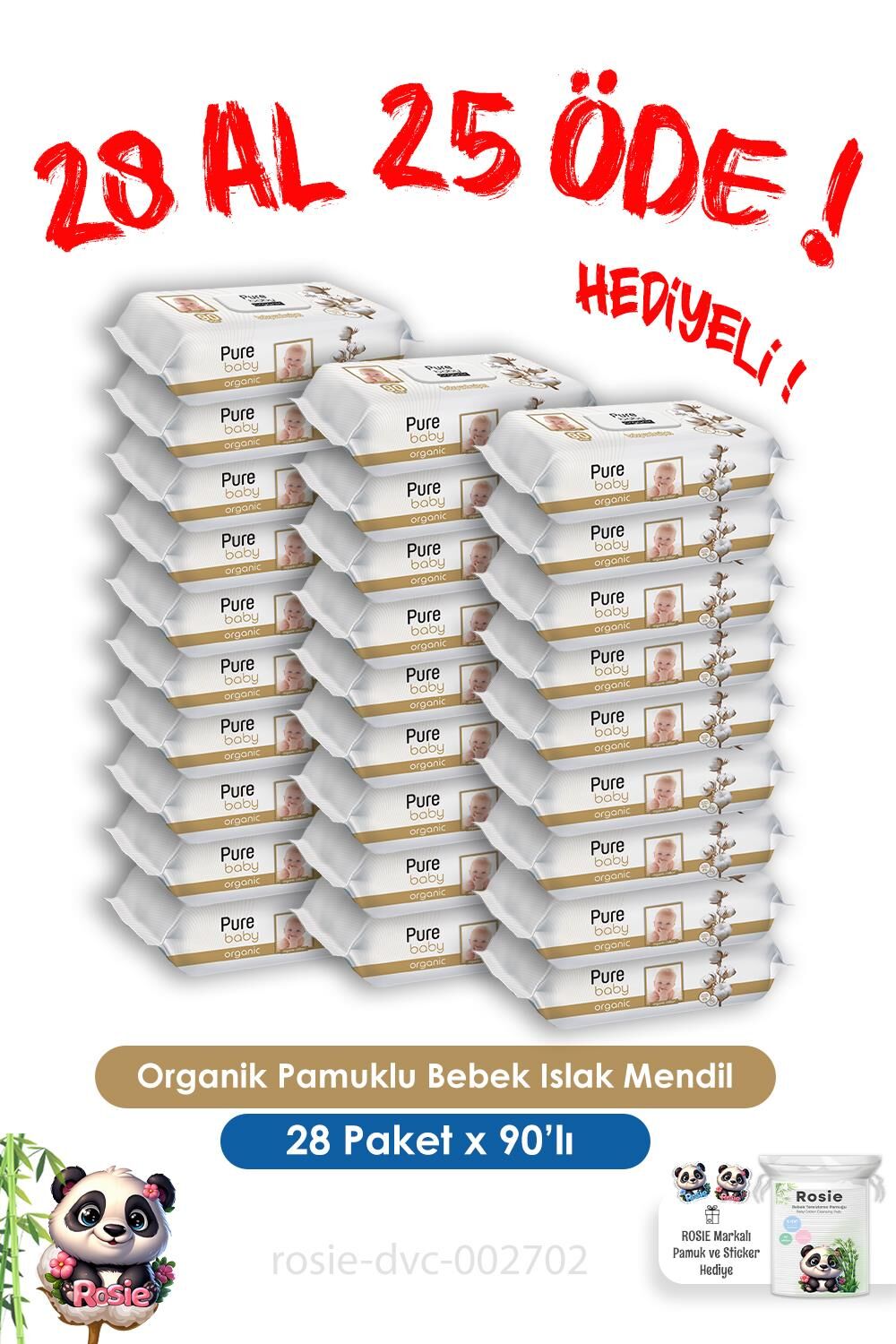 28 Al 25 Öde Organik Pamuklu Bebek Islak Havlu 90'lı