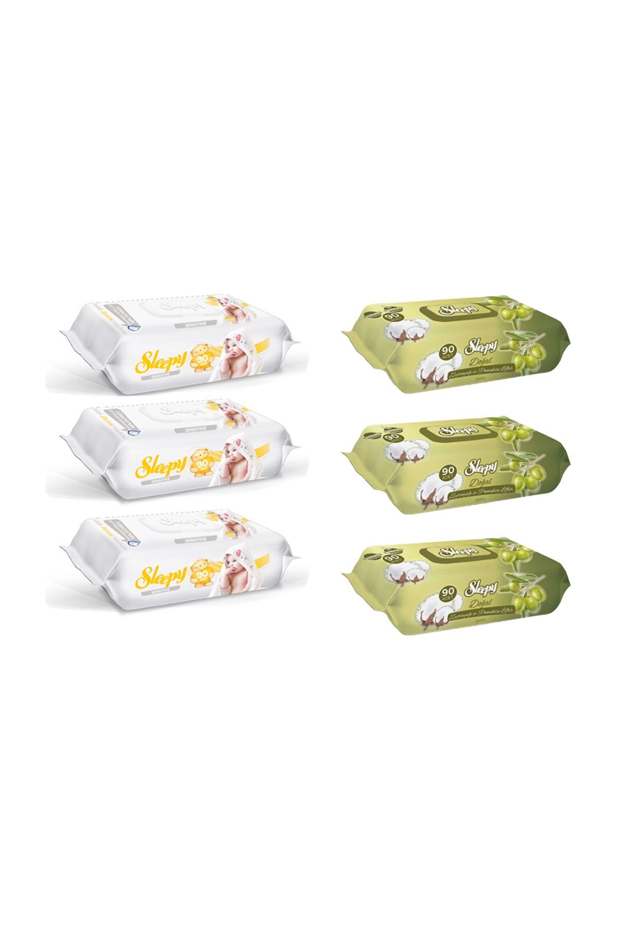 Sleepy Sensitive Islak Havlu 90'Lı 3 Adet + Zeytinyağlı 90'lı 3 Adet