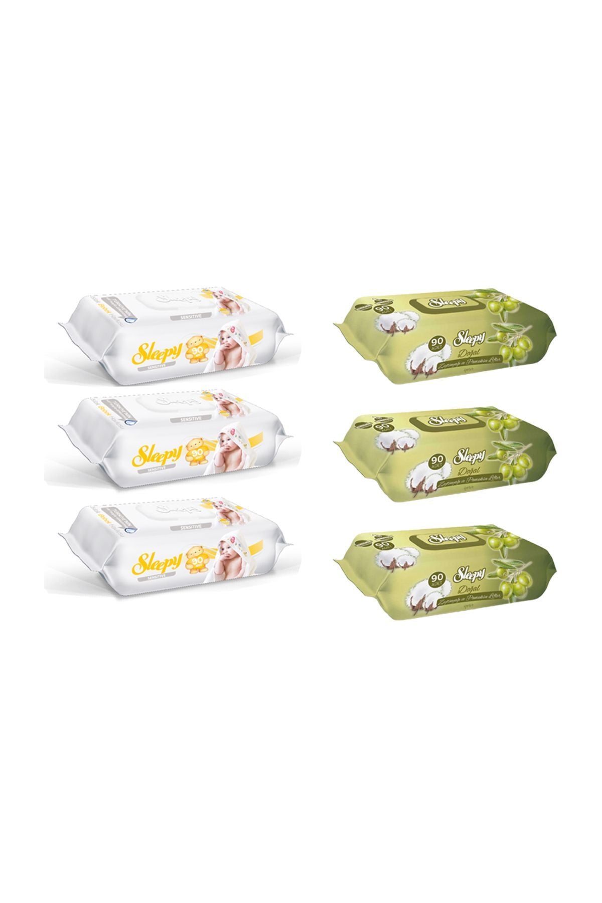 Sleepy Sensitive Islak Havlu 90'Lı 3 Adet + Zeytinyağlı 90'lı 3 Adet