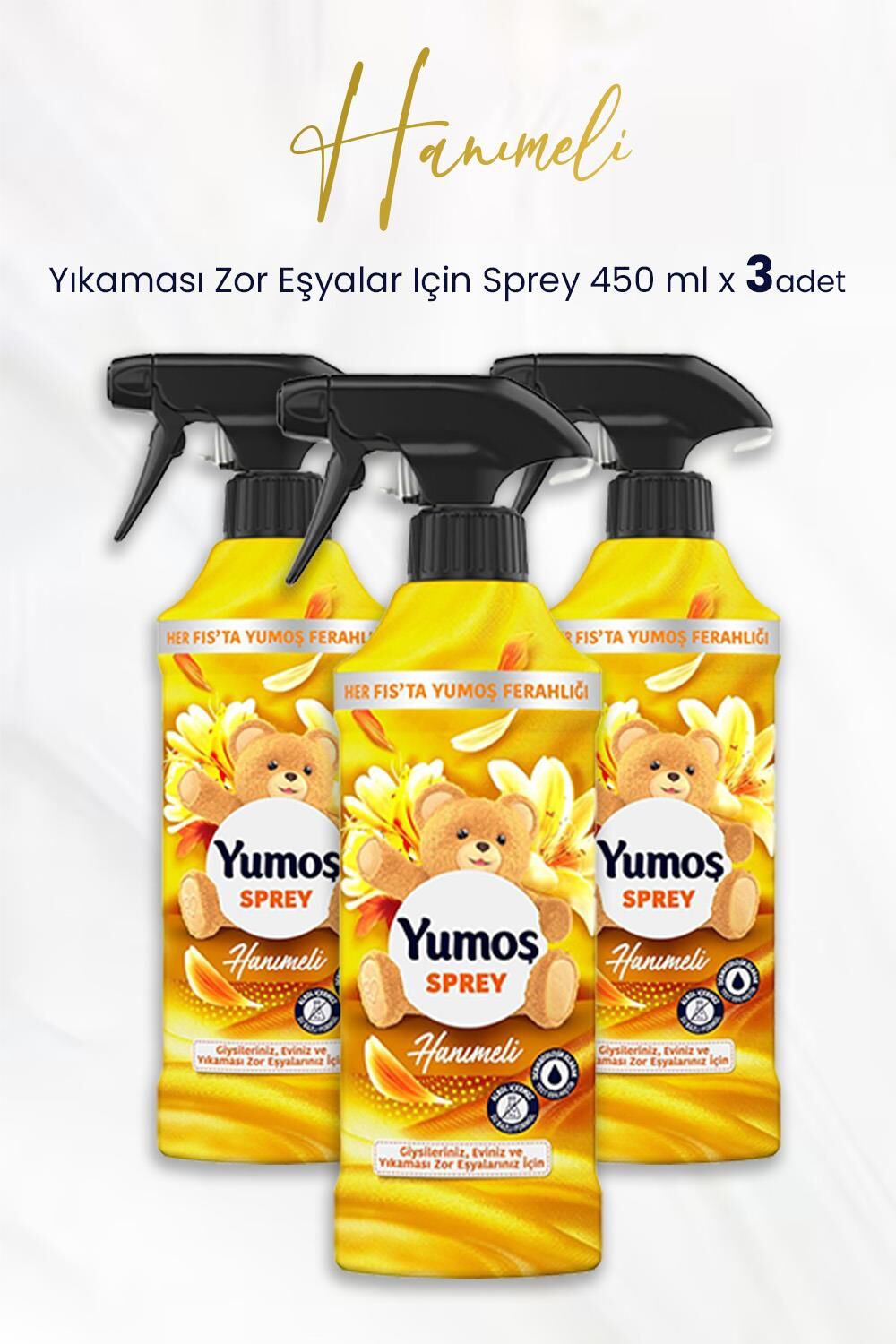 Yumoş Sprey Yıkaması Zor Eşyalar Için Hanımeli 450 ml x 3 Adet