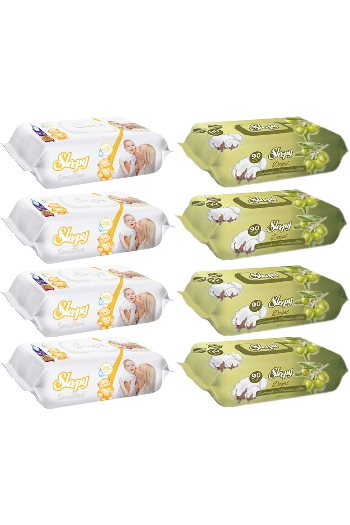 Sleepy Sensitive & Pamuk-zeytinyağlı Islak Havlu 90 (8 Li SET) 720 Yaprak