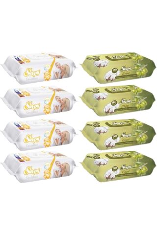 Sleepy Sensitive & Pamuk-zeytinyağlı Islak Havlu 90 (8 Li SET) 720 Yaprak