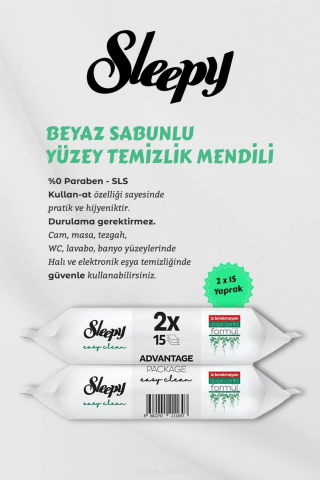 3 Adet Sleepy Easy Clean Yüzey Temizlik Havlusu 2x15 Yaprak (30 Yaprak) ve ROSIE