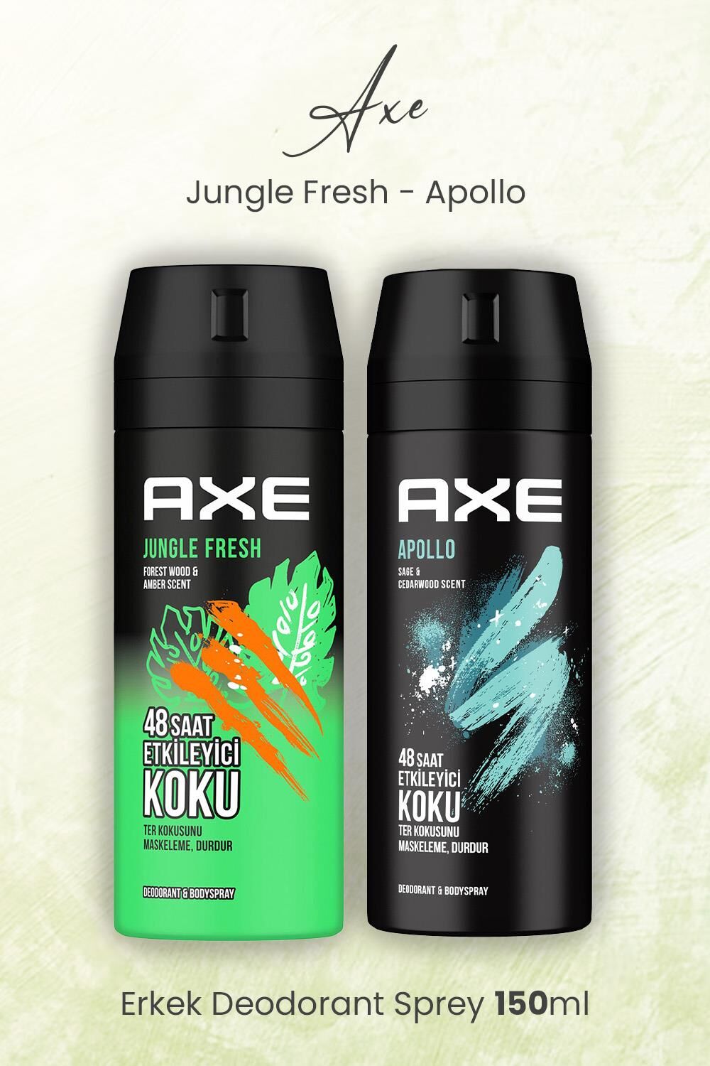Axe Erkek Deodorant Sprey Jungle Fresh ve Apollo 150 ml