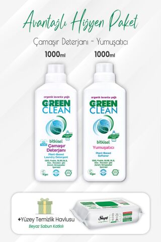 Green Clean Bitkisel Çamaşır Deterjanı ve Yumuşatıcısı Lavanta Yağlı 1000 ml