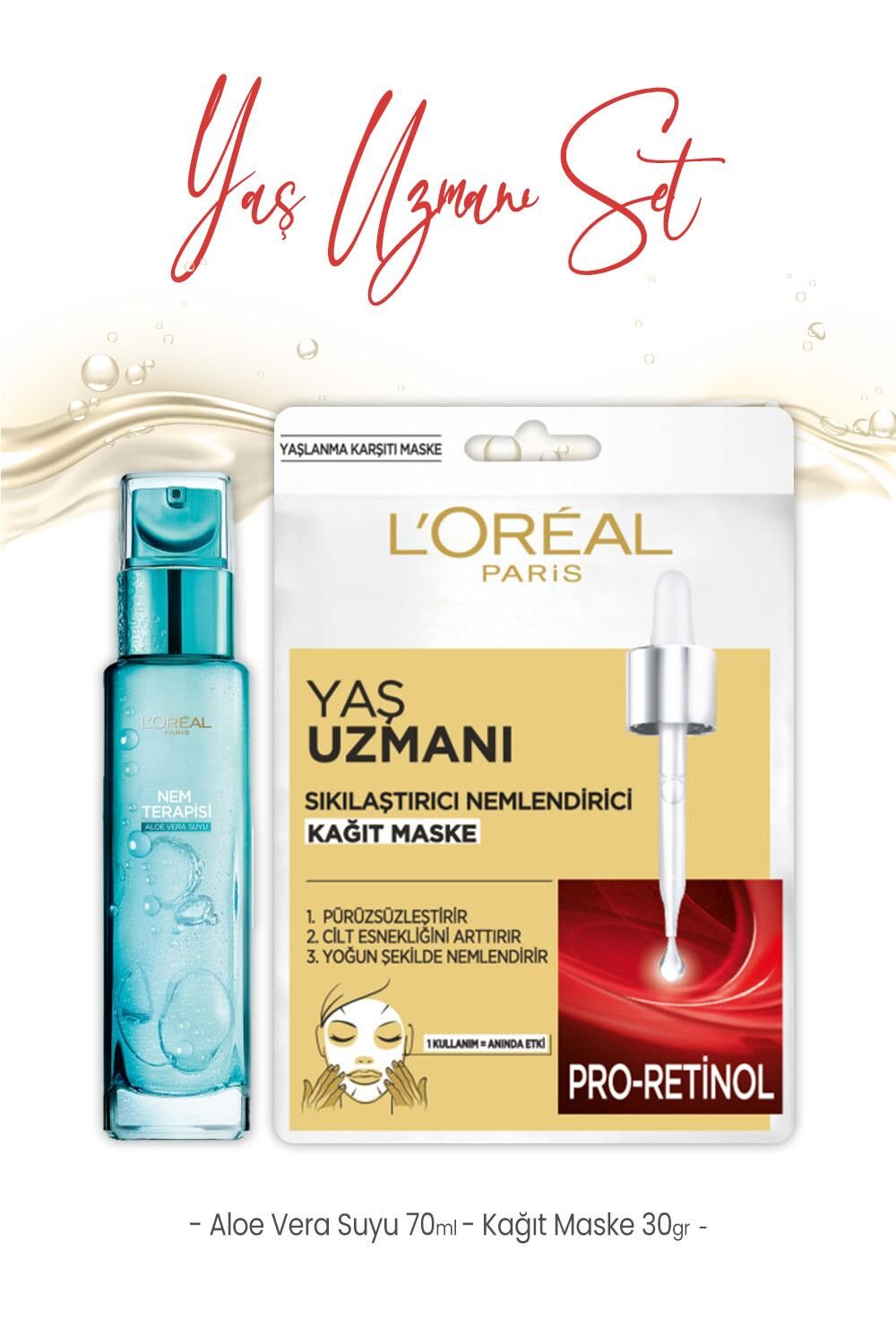 Loreal Paris Yaş Uzmanı Kağıt Maske 30 gr ve Aloe Vera Suyu 70 ml
