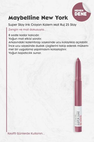 Maybelline New York Super Stay Ink Crayon Mat Kalem Ruj 25