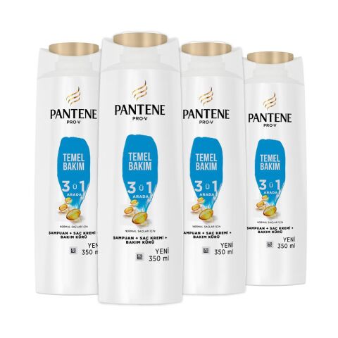 Pantene Şampuan Pro-V Temel Bakım 3'ü 1 Arada 350 ml x 4