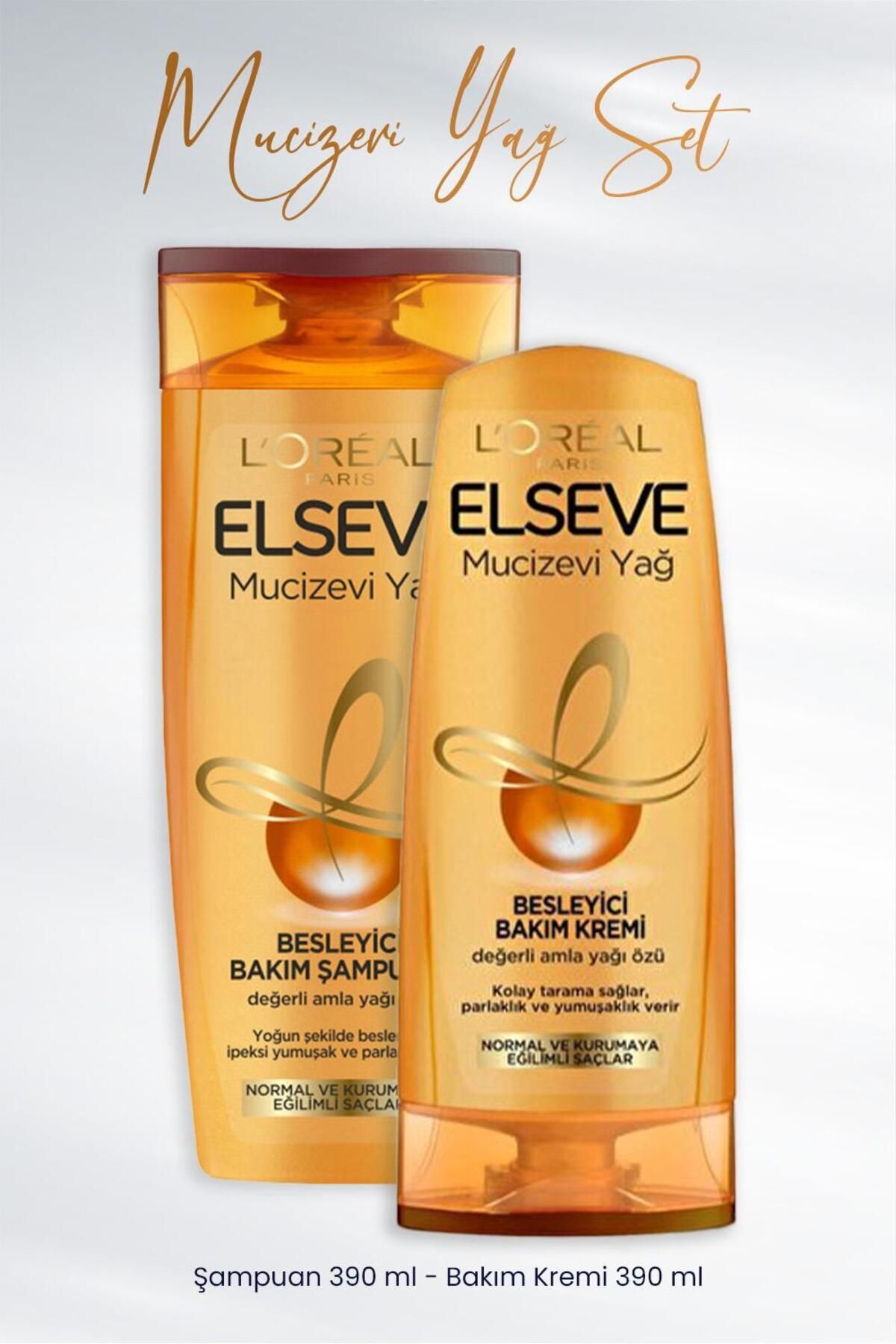 Elseve Mucizevi Yağ Besleyici Bakım Şampuanı Amla Yağı 390 ml Ve Bakım Kremi 390 ml