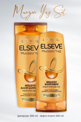 Elseve Mucizevi Yağ Besleyici Bakım Şampuanı Amla Yağı 390 ml Ve Bakım Kremi 390 ml