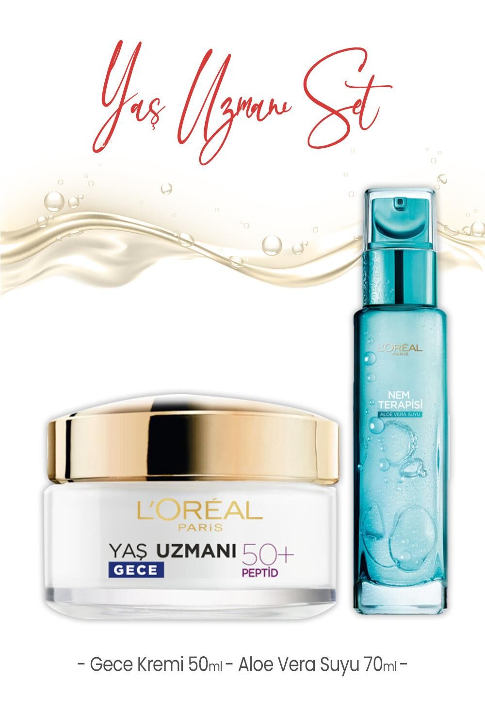 Loreal Paris Yaş Uzmanı Gece Kremi 50 ml ve Aloe Vera Suyu 70 ml