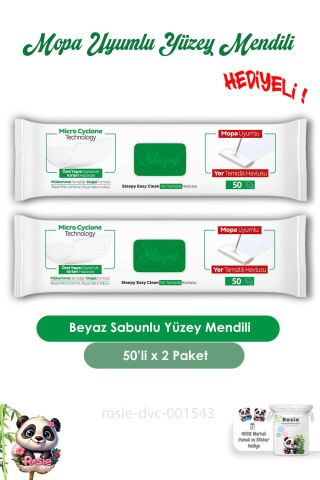 Sleepy 2 Paket 50'li Beyaz Sabunlu Mopa Uyumlu Yer Havlusu ve ROSIE