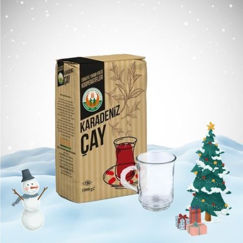 Tarım Kredi Yılbaşı Paketi Karadeniz Çay 1000 gr, Cam Bardak Hediyeli