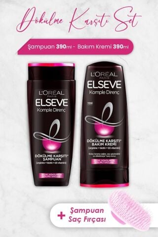 Elseve Komple Direnç Şampuan 390 Ml, Bakım Kremi 390 ml Ve Şampuan Fırçası