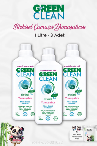 3 Adet Green Clean Bitkisel Çamaşır Yumuşatıcı Lavanta Yağlı 1 lt ve ROSIE