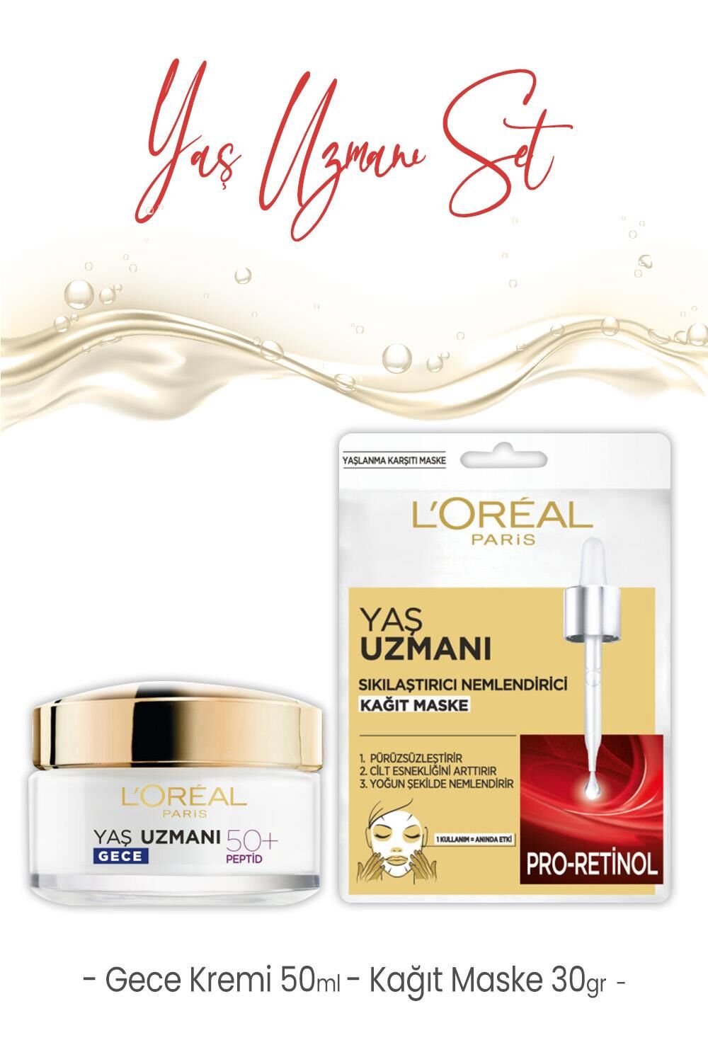 Loreal Paris Yaş Uzmanı Gece Kremi 50 ml ve Kağıt Maske 30 gr