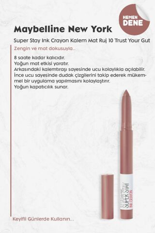 Maybelline New York Super Stay Ink Crayon Mat Kalem Ruj 10