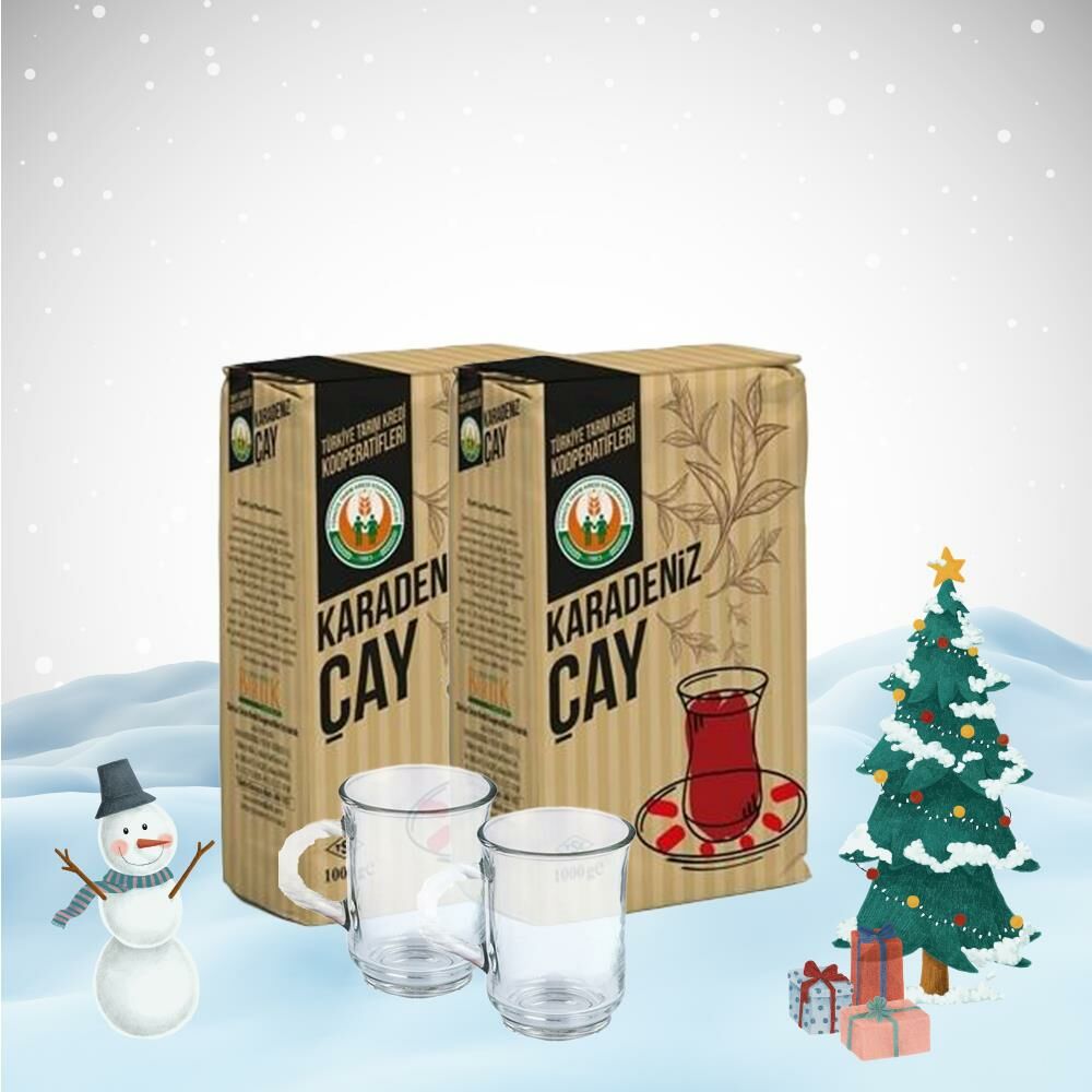 Tarım Kredi Yılbaşı Paketi Karadeniz Çay 1000 gr x 2, 2 Adet Cam Bardak Hediyeli