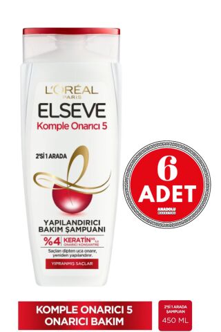 Elseve L'Oréal Paris  Komple Onarıcı 5 Yapılandırıcı Bakım Şampuanı 2'si 1 Arada 450 ml 6 Adet