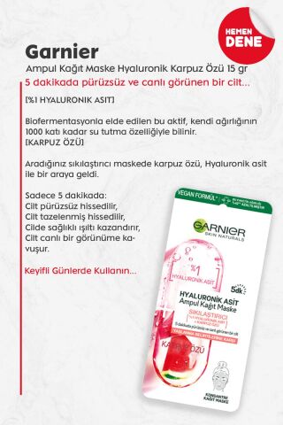 Garnier Ampul Kağıt Maske Hyaluronik Karpuz Özü 15 gr