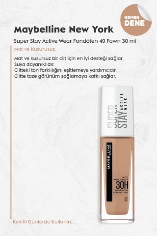 Maybelline New York Super Stay Active Wear Fondöten 40 Fawn