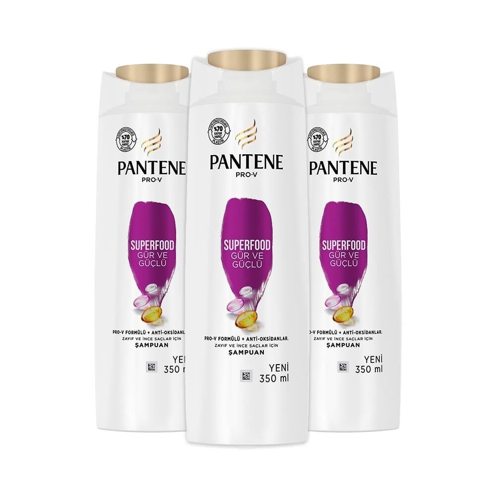 Pantene Şampuan Pro-V Superfood Gür ve Parlak 350 ml x 3