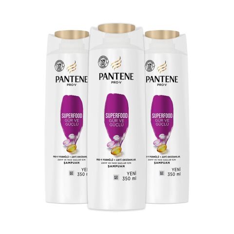 Pantene Şampuan Pro-V Superfood Gür ve Parlak 350 ml x 3