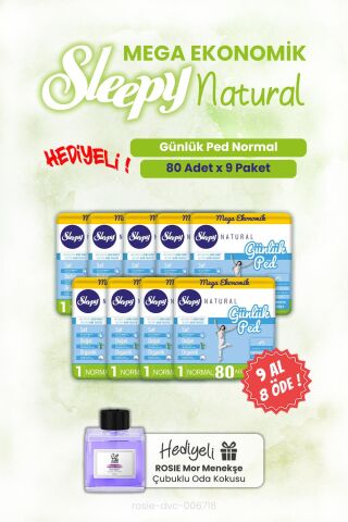 9 AL 8 ÖDE Sleepy Natural Günlük Ped Normal 80'li ve ROSIE oda kokusu