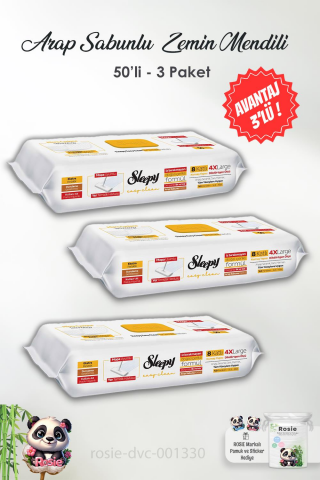 3 Adet Sleepy Arap Sabunu Katkılı Mopa Uyumlu 4 XLarge Yer Temizlik Havlusu 50'li ve ROSIE
