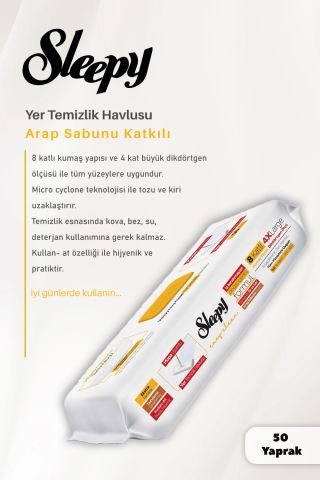 3 Adet Sleepy Arap Sabunu Katkılı Mopa Uyumlu 4 XLarge Yer Temizlik Havlusu 50'li ve ROSIE