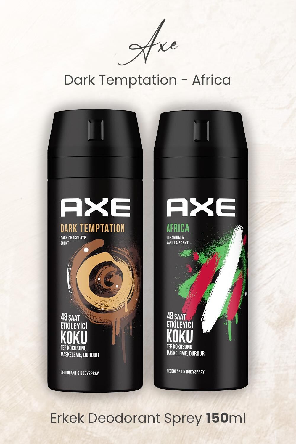 Axe Erkek Deodorant Sprey Dark Temptation ve Africa 150 ml