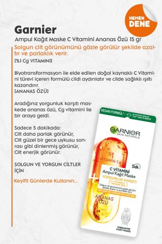 Garnier Ampul Kağıt Maske C Vitamini Ananas Özü 15 gr