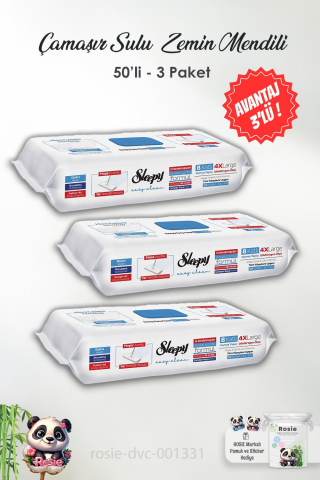3'lü Sleepy Çamaşır Suyu Katkılı 8 Katlı 4X Large Mopa Uyumlu Temizlik Havlusu 50 li ve ROSIE