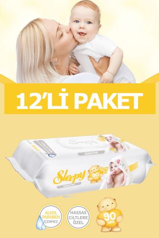 Sleepy Sensitive Islak Havlu - Bebek ıslak mendili 90 'lı 12 adet