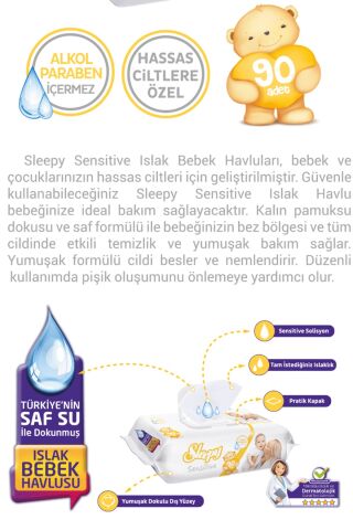 Sleepy Sensitive Islak Havlu - Bebek ıslak mendili 90 'lı 12 adet