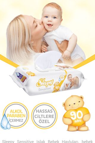 Sleepy Sensitive Islak Havlu - Bebek ıslak mendili 90 'lı 12 adet