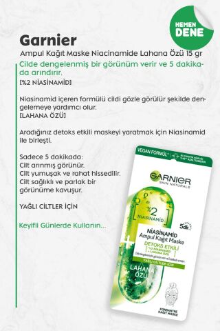 Garnier Ampul Kağıt Maske Niacinamide Lahana Özü 15 gr