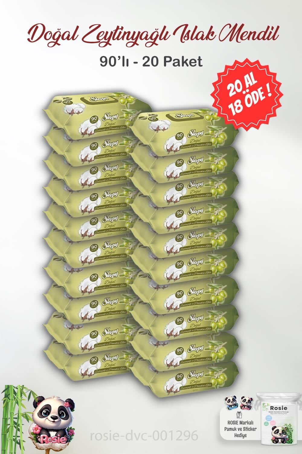 Sleepy Doğal 20 AL 18 ÖDE Zeytinyağlı ve Pamuklu Islak Havlu 90'lı ve ROSIE