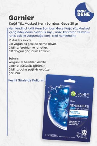 Garnier Kağıt Yüz Maskesi Nem Bombası Gece 28 gr