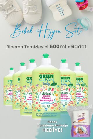 U green Clean Baby Bitkisel Biberon Emzik Temizleyici 500 ml x 6 Adet ve Hediyeli
