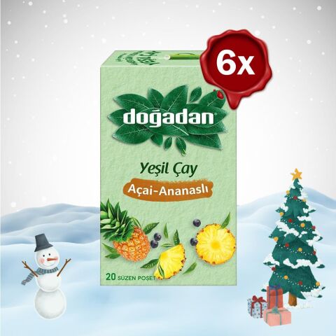 Doğadan Yılbaşı Paketi Yeşil Çay Açai Ananaslı Bardak Poşet Çay x 6