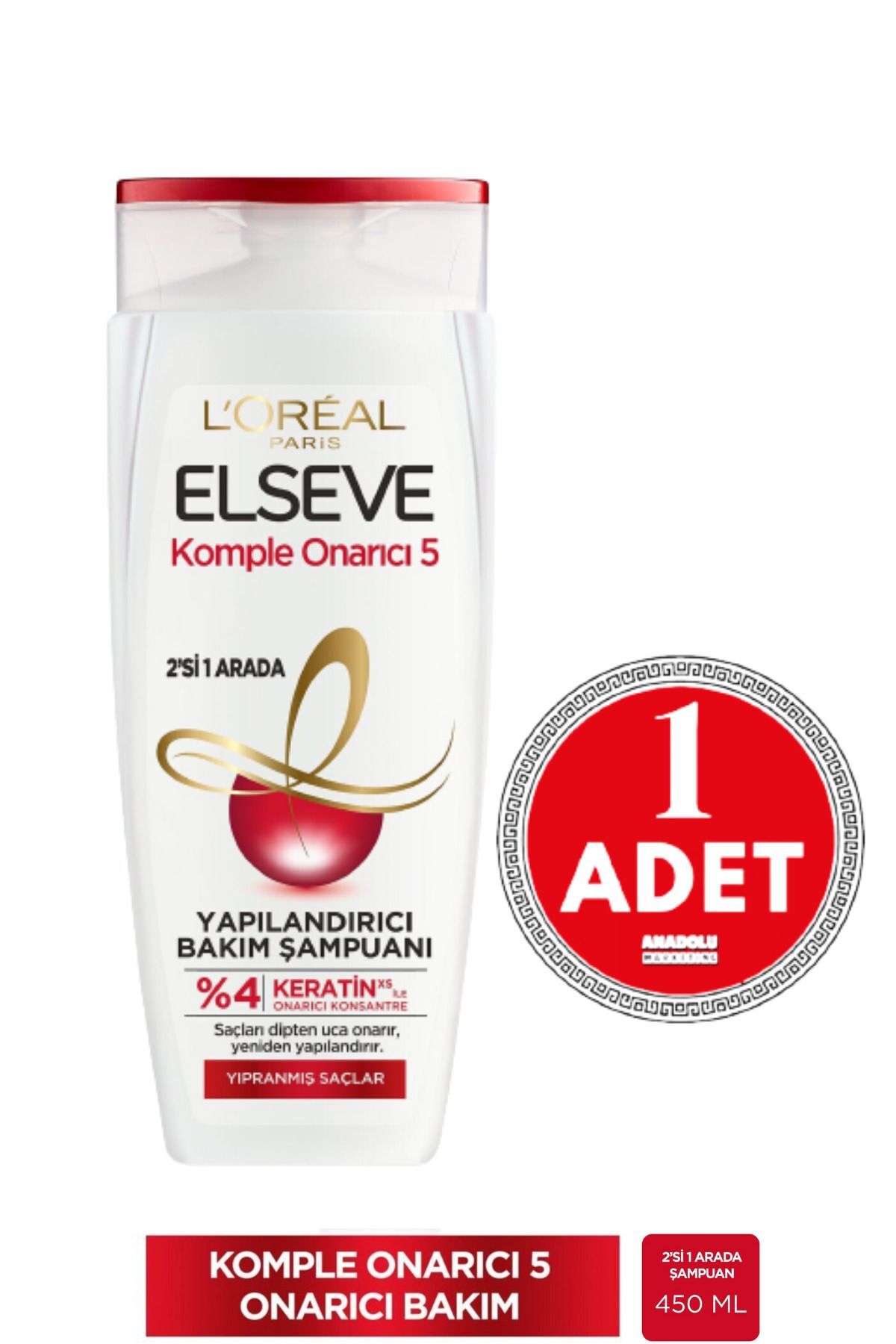 L'Oréal Paris Elseve Komple Onarıcı 5 Yapılandırıcı Bakım Şampuanı 2'si 1 Arada 450 ml 1 Adet